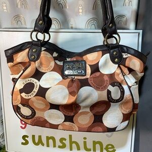 Coach Multicolor Circle Print Shoulder Bag - Brown/Tan/Cream/White